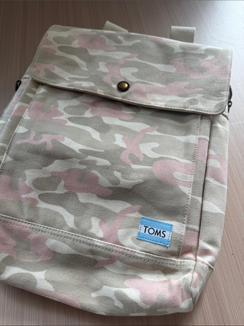 TOMS Canvas Backpack in Pink & Beige Camo Print